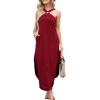 imageANRABESS Women Summer Halter Neck Sundress Sleeveless Split Side Casual Beach Travel Vacation Maxi Long Dress with PocketsWine Red