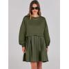imageANRABESS Women Sweatshirts Dress Oversized Long Sleeve Patchwork Casual Loose Pleated Pullover Mini Dress Fall Outfits 2025Army Green