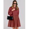 imageANRABESS Women Sweatshirts Dress Oversized Long Sleeve Patchwork Casual Loose Pleated Pullover Mini Dress Fall Outfits 2025Brick Red