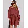 imageANRABESS Women Sweatshirts Dress Oversized Long Sleeve Patchwork Casual Loose Pleated Pullover Mini Dress Fall Outfits 2025Brick Red