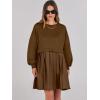 imageANRABESS Women Sweatshirts Dress Oversized Long Sleeve Patchwork Casual Loose Pleated Pullover Mini Dress Fall Outfits 2025Coffee