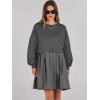 imageANRABESS Women Sweatshirts Dress Oversized Long Sleeve Patchwork Casual Loose Pleated Pullover Mini Dress Fall Outfits 2025Dark Grey