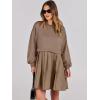 imageANRABESS Women Sweatshirts Dress Oversized Long Sleeve Patchwork Casual Loose Pleated Pullover Mini Dress Fall Outfits 2025Khaki