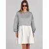 imageANRABESS Women Sweatshirts Dress Oversized Long Sleeve Patchwork Casual Loose Pleated Pullover Mini Dress Fall Outfits 2025Light GreyWhite
