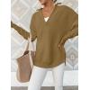 imageANRABESS Womens Long Sleeve Quarter Zip Pullover Sweater Casual Loose V Neck Collared Ribbed Knit Jumper Tops Thumb HoleBrown