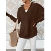 imageANRABESS Womens Long Sleeve Quarter Zip Pullover Sweater Casual Loose V Neck Collared Ribbed Knit Jumper Tops Thumb HoleCoffee