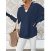 imageANRABESS Womens Long Sleeve Quarter Zip Pullover Sweater Casual Loose V Neck Collared Ribbed Knit Jumper Tops Thumb HoleDark Blue