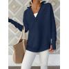 imageANRABESS Womens Long Sleeve Quarter Zip Pullover Sweater Casual Loose V Neck Collared Ribbed Knit Jumper Tops Thumb HoleDark Blue
