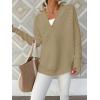 imageANRABESS Womens Long Sleeve Quarter Zip Pullover Sweater Casual Loose V Neck Collared Ribbed Knit Jumper Tops Thumb HoleKhaki
