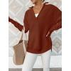 imageANRABESS Womens Long Sleeve Quarter Zip Pullover Sweater Casual Loose V Neck Collared Ribbed Knit Jumper Tops Thumb HoleRust