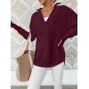 imageANRABESS Womens Long Sleeve Quarter Zip Pullover Sweater Casual Loose V Neck Collared Ribbed Knit Jumper Tops Thumb HoleWine Red
