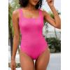 imageANRABESS Womens One Piece Swimsuit 2025 Summer Solid Square Neck Tummy Control Modest Full Coverage Ribbed Bathing SuitsHot Pink