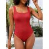 imageANRABESS Womens One Piece Swimsuit 2025 Summer Solid Square Neck Tummy Control Modest Full Coverage Ribbed Bathing SuitsRed