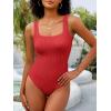 imageANRABESS Womens One Piece Swimsuit 2025 Summer Solid Square Neck Tummy Control Modest Full Coverage Ribbed Bathing SuitsRed