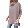 imageANRABESS Womens Oversized Turtleneck Batwing Sleeve Spilt Casual Loose Knit Tunic Pullover Sweater Tops 2025 Fall OutfitsAlmond