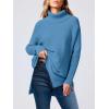 imageANRABESS Womens Oversized Turtleneck Batwing Sleeve Spilt Casual Loose Knit Tunic Pullover Sweater Tops 2025 Fall OutfitsBlue