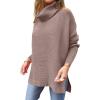 imageANRABESS Womens Oversized Turtleneck Batwing Sleeve Spilt Casual Loose Knit Tunic Pullover Sweater Tops 2025 Fall OutfitsBrown