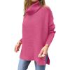 imageANRABESS Womens Oversized Turtleneck Batwing Sleeve Spilt Casual Loose Knit Tunic Pullover Sweater Tops 2025 Fall OutfitsHot Pink