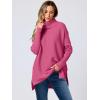 imageANRABESS Womens Oversized Turtleneck Batwing Sleeve Spilt Casual Loose Knit Tunic Pullover Sweater Tops 2025 Fall OutfitsHot Pink