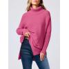 imageANRABESS Womens Oversized Turtleneck Batwing Sleeve Spilt Casual Loose Knit Tunic Pullover Sweater Tops 2025 Fall OutfitsHot Pink