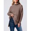imageANRABESS Womens Oversized Turtleneck Batwing Sleeve Spilt Casual Loose Knit Tunic Pullover Sweater Tops 2025 Fall OutfitsLight Brown