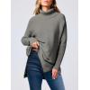 imageANRABESS Womens Oversized Turtleneck Batwing Sleeve Spilt Casual Loose Knit Tunic Pullover Sweater Tops 2025 Fall OutfitsOlive