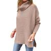 imageANRABESS Womens Oversized Turtleneck Batwing Sleeve Spilt Casual Loose Knit Tunic Pullover Sweater Tops 2025 Fall OutfitsPeach Brown Khaki