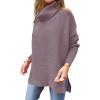 imageANRABESS Womens Oversized Turtleneck Batwing Sleeve Spilt Casual Loose Knit Tunic Pullover Sweater Tops 2025 Fall OutfitsPurple