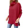 imageANRABESS Womens Oversized Turtleneck Batwing Sleeve Spilt Casual Loose Knit Tunic Pullover Sweater Tops 2025 Fall OutfitsRed