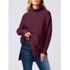 imageANRABESS Womens Oversized Turtleneck Batwing Sleeve Spilt Casual Loose Knit Tunic Pullover Sweater Tops 2025 Fall OutfitsWine Red