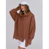 imageANRABESS Womens Sweatshirts Oversized Casual Loose Button Up Henley Pullover Top High Low Split 2025 Fall Fashion OutfitsBrown