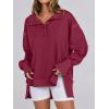 imageANRABESS Womens Sweatshirts Oversized Casual Loose Button Up Henley Pullover Top High Low Split 2025 Fall Fashion OutfitsDeep Red