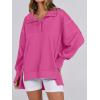 imageANRABESS Womens Sweatshirts Oversized Casual Loose Button Up Henley Pullover Top High Low Split 2025 Fall Fashion OutfitsHot Pink