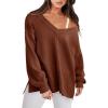 imageANRABESS Oversized Long Sleeve Shirts for Women Off the Shoulder Sweatshirt Loose V Neck Tunic Tops High Low Sweater 2025Caramel