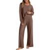 imageANRABESS Women 2 Piece Lounge Pajamas Sets Casual Ribbed Knit Long Sleeve Top Pants Matching Set 2025 Fall Outfits ClothesBrown