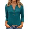 imageANRABESS Women 34 Length Sleeve Henley Tops V Neck Business Casual Work T Shirts Cute Travel Shirts 2025 Fall Trendy OutfitsTeal