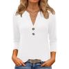 imageANRABESS Women 34 Length Sleeve Henley Tops V Neck Business Casual Work T Shirts Cute Travel Shirts 2025 Fall Trendy OutfitsWhite