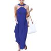 imageANRABESS Women Summer Halter Neck Sundress Sleeveless Split Side Casual Beach Travel Vacation Maxi Long Dress with PocketsBlue