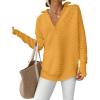 imageANRABESS Womens Long Sleeve Quarter Zip Pullover Sweater Casual Loose V Neck Collared Ribbed Knit Jumper Tops Thumb HoleYellow