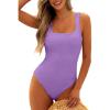 imageANRABESS Womens One Piece Swimsuit 2025 Summer Solid Square Neck Tummy Control Modest Full Coverage Ribbed Bathing SuitsLight Purple