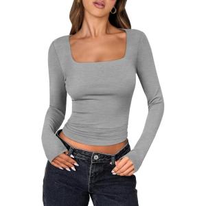 imageANRABESS Women Double Lined Long Sleeve Crop Tops Shirts Square Neck Tight Fitted Going Out TShirt Basic Tee Outfits 2025Light Gray