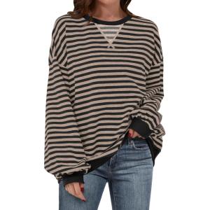 imageANRABESS Women Striped Sweatshirts Oversized Crewneck Long Sleeve Shirts Y2K Pullover Top 2025 Fall Outfits Fashion ClothesBlack Grey