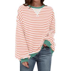imageANRABESS Women Striped Sweatshirts Oversized Crewneck Long Sleeve Shirts Y2K Pullover Top 2025 Fall Outfits Fashion ClothesOrange White