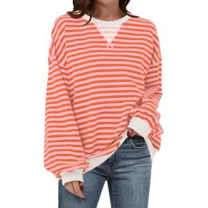 imageANRABESS Women Striped Sweatshirts Oversized Crewneck Long Sleeve Shirts Y2K Pullover Top 2025 Fall Outfits Fashion ClothesPink Orange
