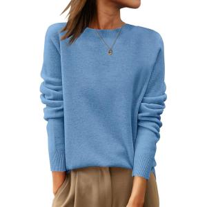 imageANRABESS Womens 100 Wool Sweaters Crewneck Long Sleeve Work Business Casual Basic Sweater Tops 2025 Fall OutfitsBlue