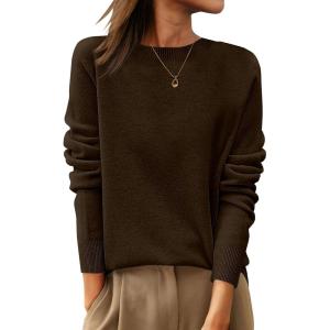 imageANRABESS Womens 100 Wool Sweaters Crewneck Long Sleeve Work Business Casual Basic Sweater Tops 2025 Fall OutfitsBrown