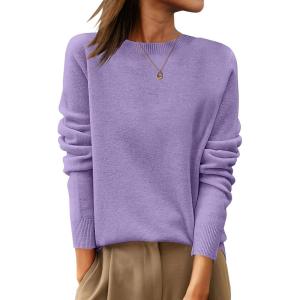 imageANRABESS Womens 100 Wool Sweaters Crewneck Long Sleeve Work Business Casual Basic Sweater Tops 2025 Fall OutfitsLight Purple