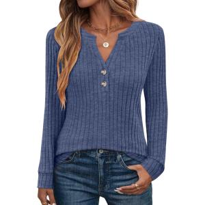imageANRABESS Womens Long Sleeve Henley Shirts 2025 Fall Tunic Tops Ribbed Knit Lightweight Sweaters Dressy Casual Blouse OutfitsDark Blue