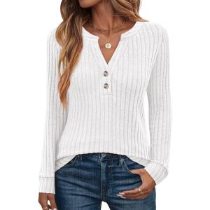 imageANRABESS Womens Long Sleeve Henley Shirts 2025 Fall Tunic Tops Ribbed Knit Lightweight Sweaters Dressy Casual Blouse OutfitsWhite