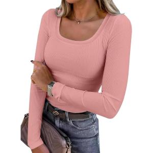 imageANRABESS Womens Long Sleeve Shirts Scoop Neck Ribbed Knit Slim Fitted Tops Casual Basic Tee 2025 Fall Fashion Outfits ClothesCoral